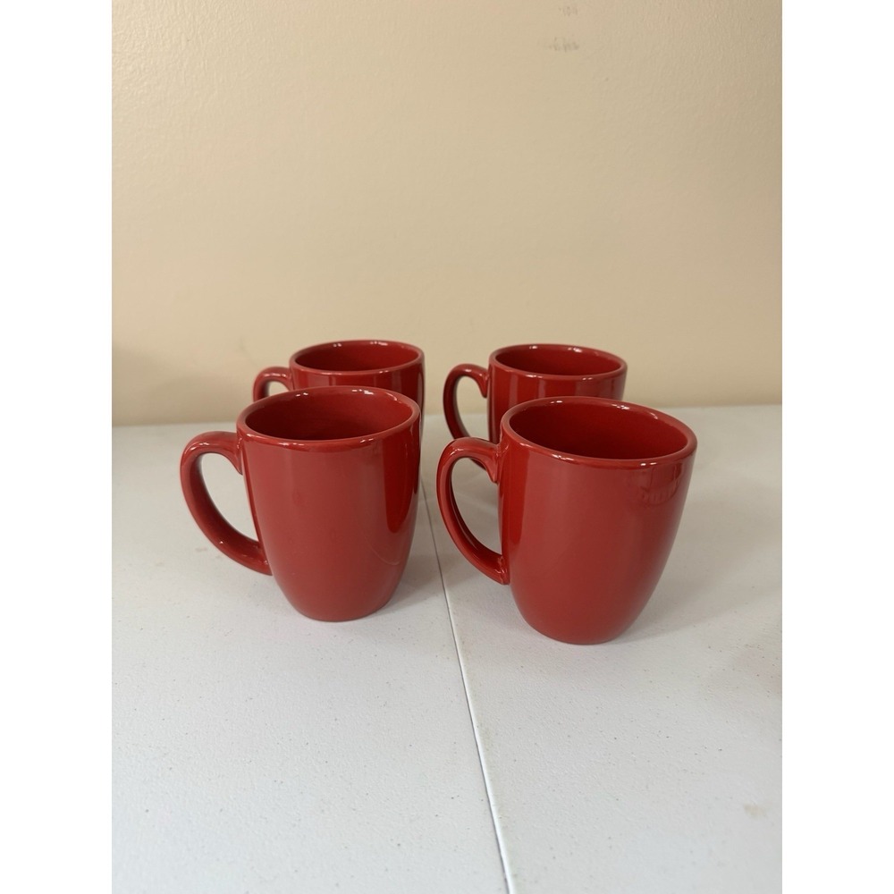 Set of 4 Corelle  Red Stoneware Coffee Mugs 14 oz